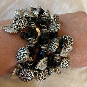 Wrap‎ Around Coil Bracelet with Beads and Leaves Charms Chunky